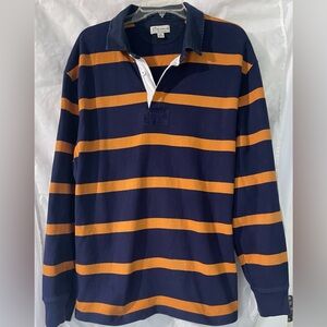 J. Crew Men’s Navy and Orange Rugby Shirt, Size XL